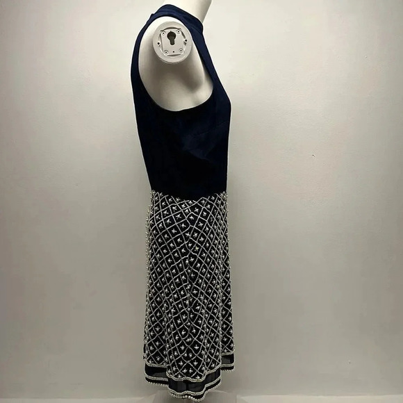 NBD Best Mistake Dress Beaded Pearls Mini Sleeveless Satin Navy Blue Size Small - Picture 4 of 16